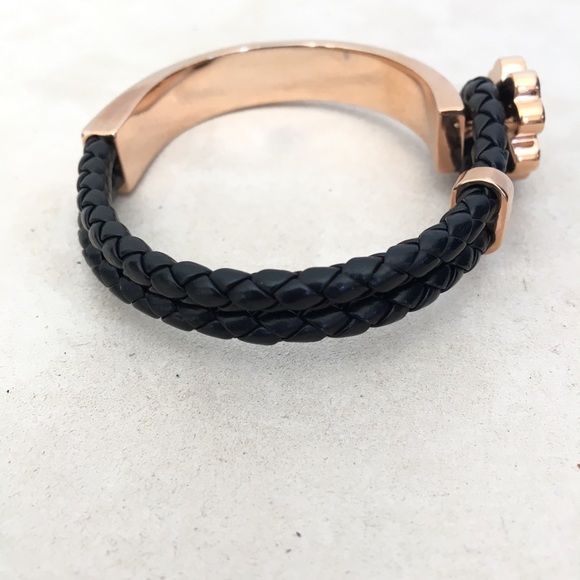 Four Leaf Clover Rose Gold Cz Leather Bracelet - Picture 8 of 10